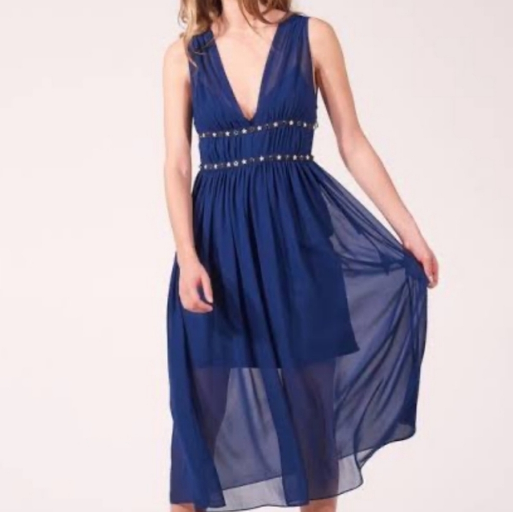 Sandro Eudela Sleeveless Navy Midi Dress